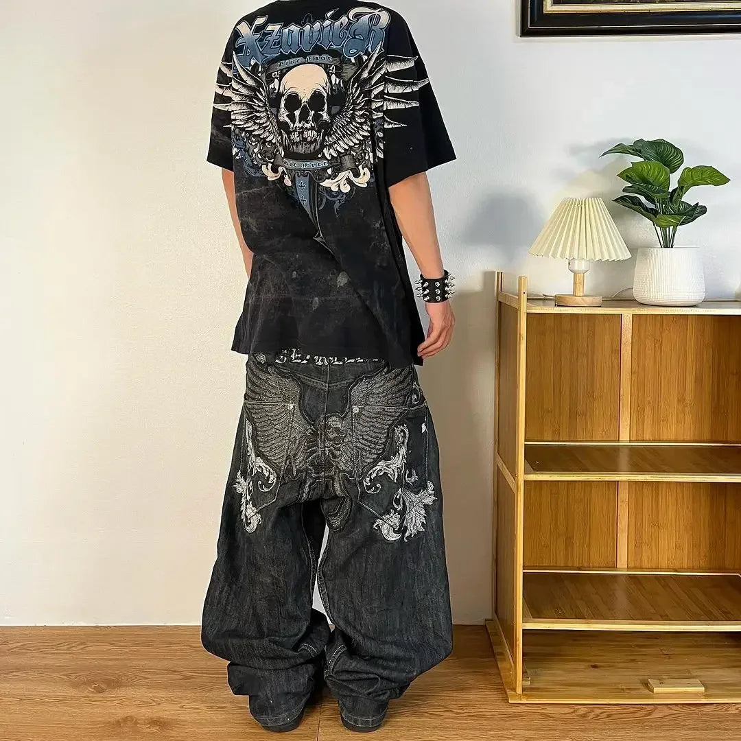 2024 New American hip-hop Vintage baggy jeans women's Harajuku high waist Y2K wide-leg pants Gothic wide pants Streetwear pants