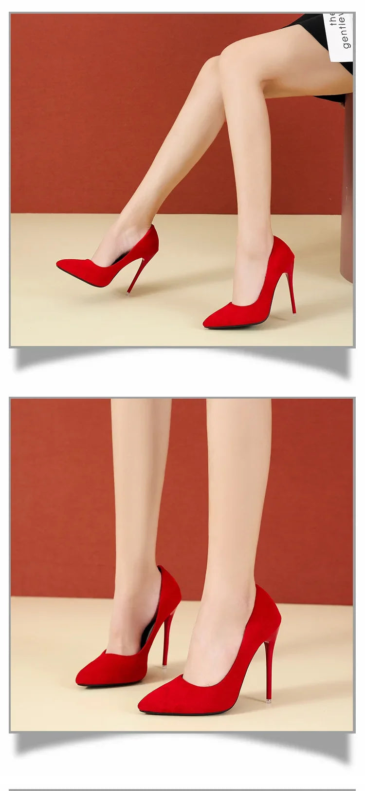 Big Size 35-45 women's shoes 2024 concise flock high heels women pumps pointed toe classic red gray ladies wedding shoes office