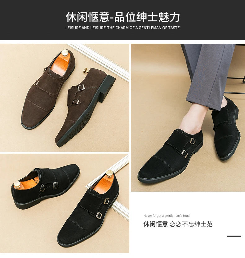 High Quality Leather Shoes for Man Fashion Belt Buckle Suede Casual Men Shoes Designer Busines Men Dress Shoes Zapatillas Hombre
