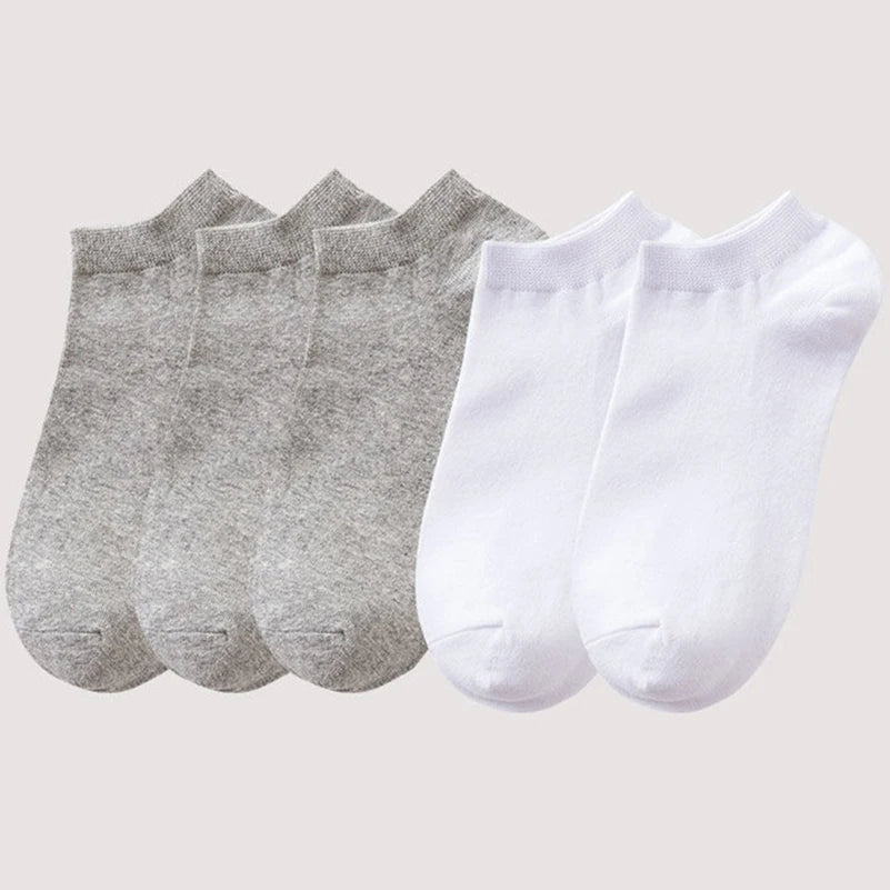 10pcs=5 Pairs Low Cut Mens Socks Solid Color Black White Grey Breathable Cotton Sports Socks Female Male Short Ankle Socks Women