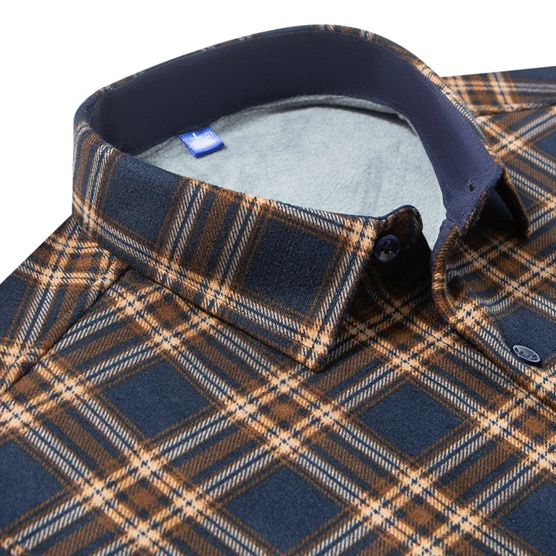 Men's Fleece Lined Thickened Long Sleeve Shirt Pocket Shirt