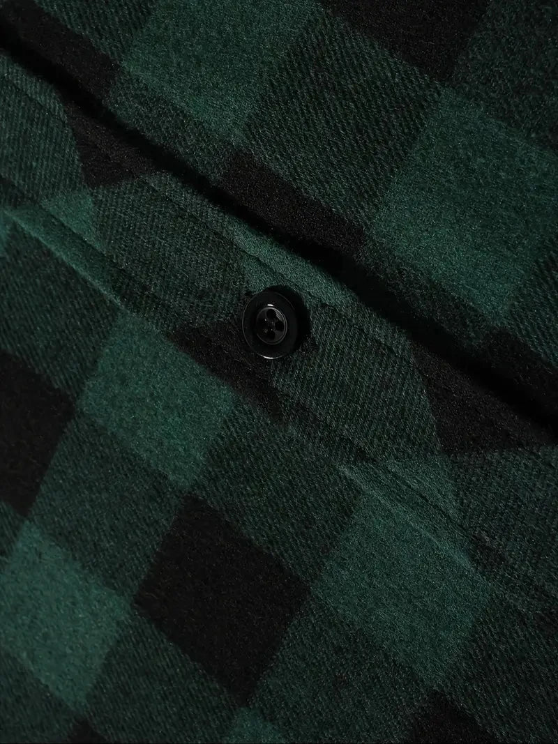 Youth Fashion Street Hooded Plaid Shirt Men's Slim Fit Long Sleeved Shirt Couple Travel Casual Shirt Men's Sports Shirt Jacket