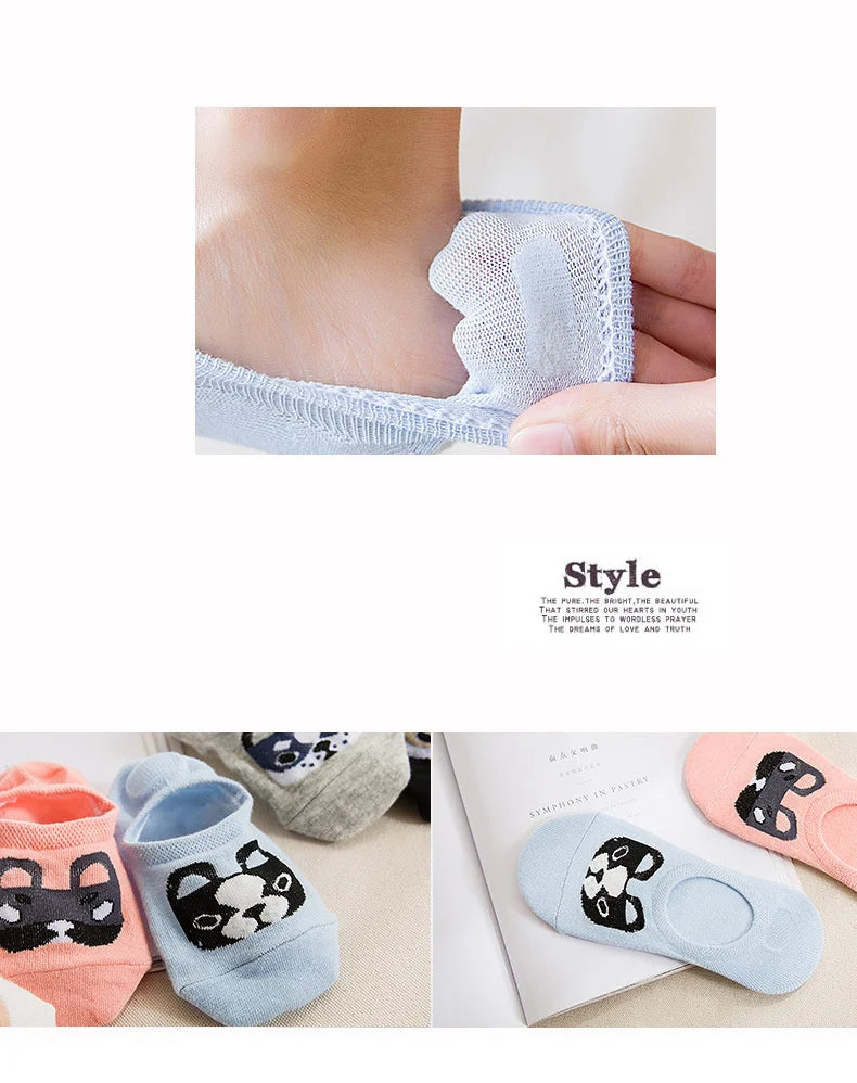 Spring Summer Cotton comfortable Cartoon Animal dog Invisible ankle boat Socks Puppy Woman girl boy hosier 1pair=2pcs ws103