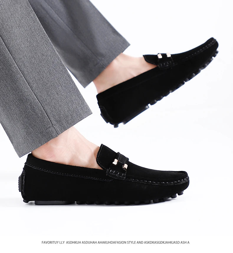 2025 New Cool Men France Style Gentleman Casual Shoes Suede Leather Adult Business Formal Officer Loafers Male Driver Shoes