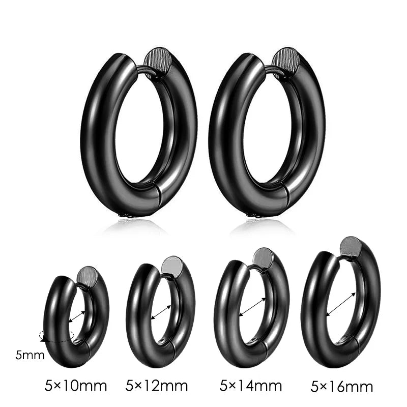Stainless Steel Hoop Earring For Men Women Simple Hip Hop Rock Gold Color Piercing Punk Chic Jewelry Korean Chunky Earrings
