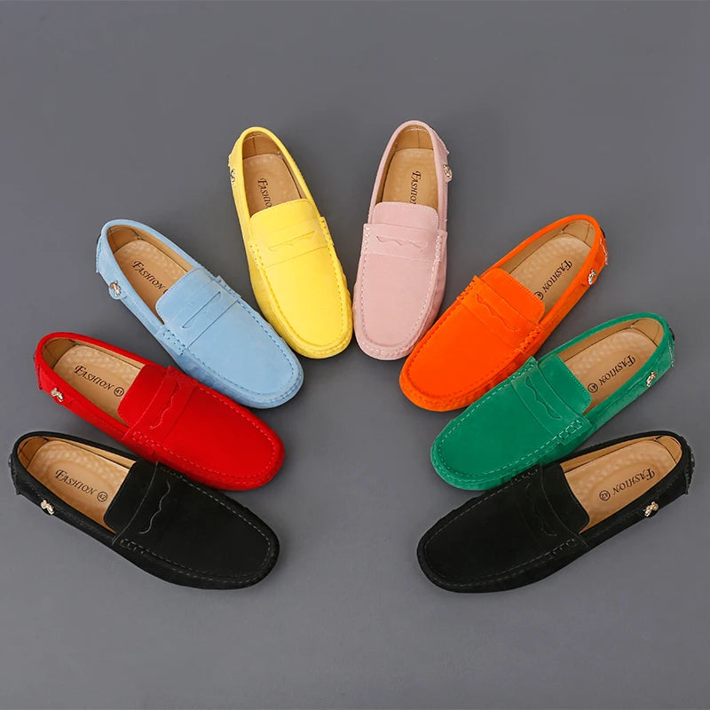 Suede Leather Penny Peas Loafers Men Women Boys Driving Shoes Big Size 35-48 Moccasins Slip on Flats Designer Mens Loafers Pink