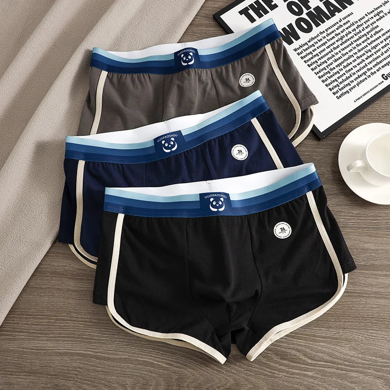 1/3 PCS/Pack 7A Antibacterial Big U Mesh Breathable Crotch Men's Panties 100% Cotton Trendy Underpants High Elastic Waist Boxers