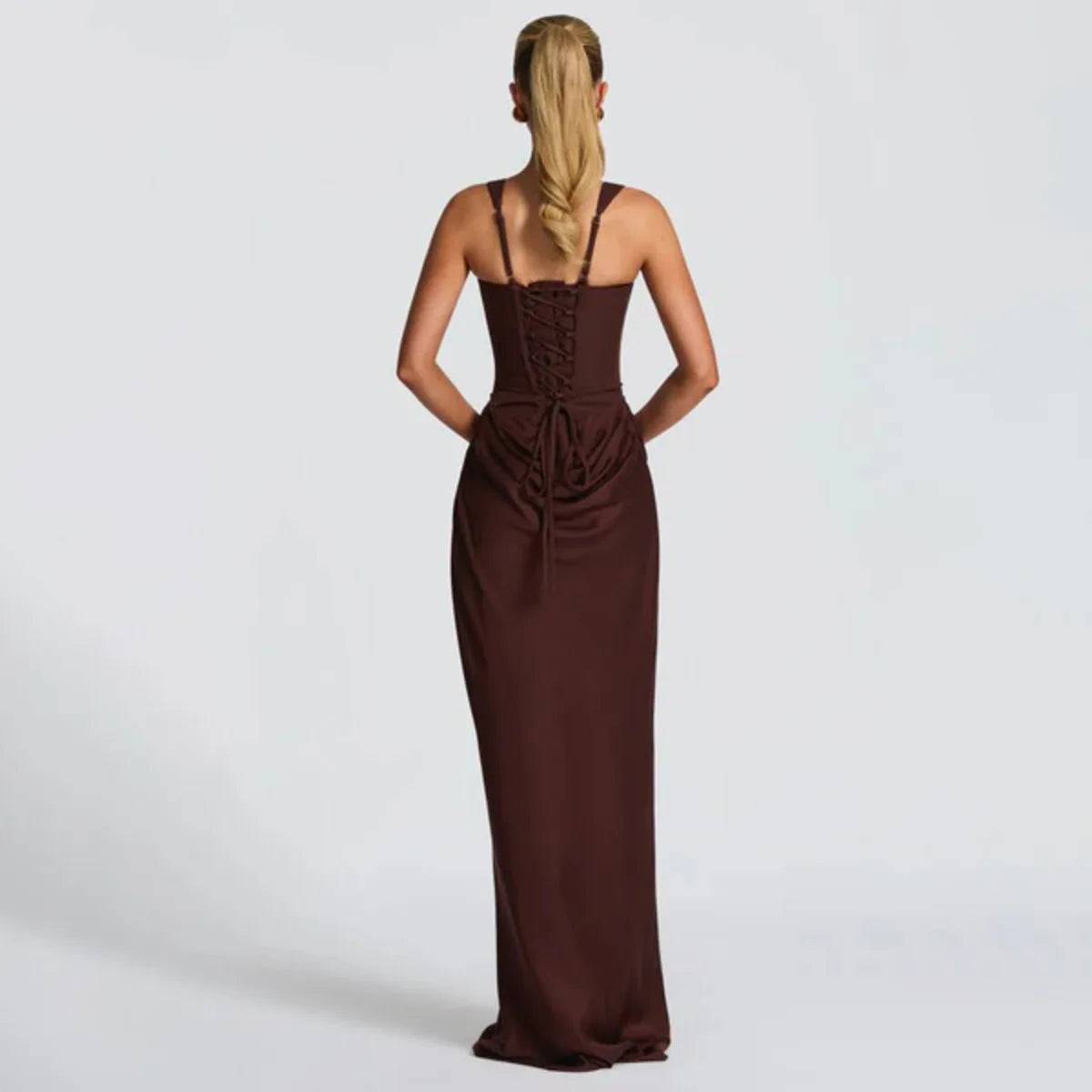 Kwtx Long Sleeve Bodycon Maxi Dress Slimming Boning Spaghetti Strap  Backless Casual Elegant Minimalist Comfortable Premium