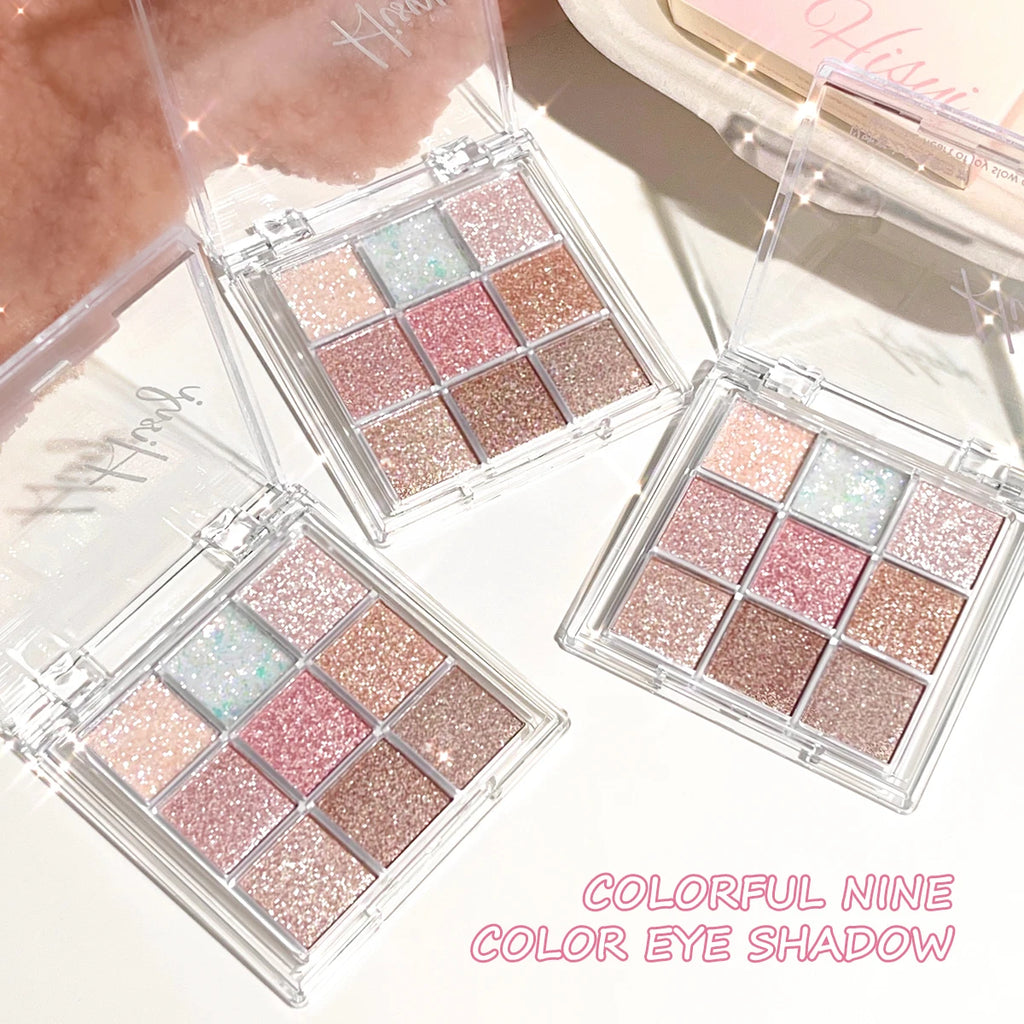 Nine-Color Eyeshadow Palette with Pearl, Fine Sparkle, Layerable Shimmer, Bright Glitter, and Vibrant Colors New