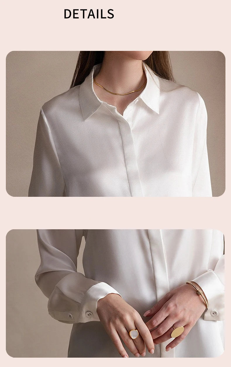 Spring Covered Button Mulberry Silk Shirt Long Sleeve Ladies Clothing Luxury 19Mm 100% Silk Women'S Fashion Blouses