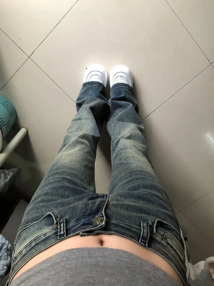 American Retro Women's Jeans Spring Autumn Spicy Girl High Street High Waist Slim Wide Leg Floor Length Horseshoe Pants