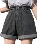 New Summer Women High Waist Button Wigh Leg Jeans Shorts Casual Female Loose Fit Blue Denim Shorts