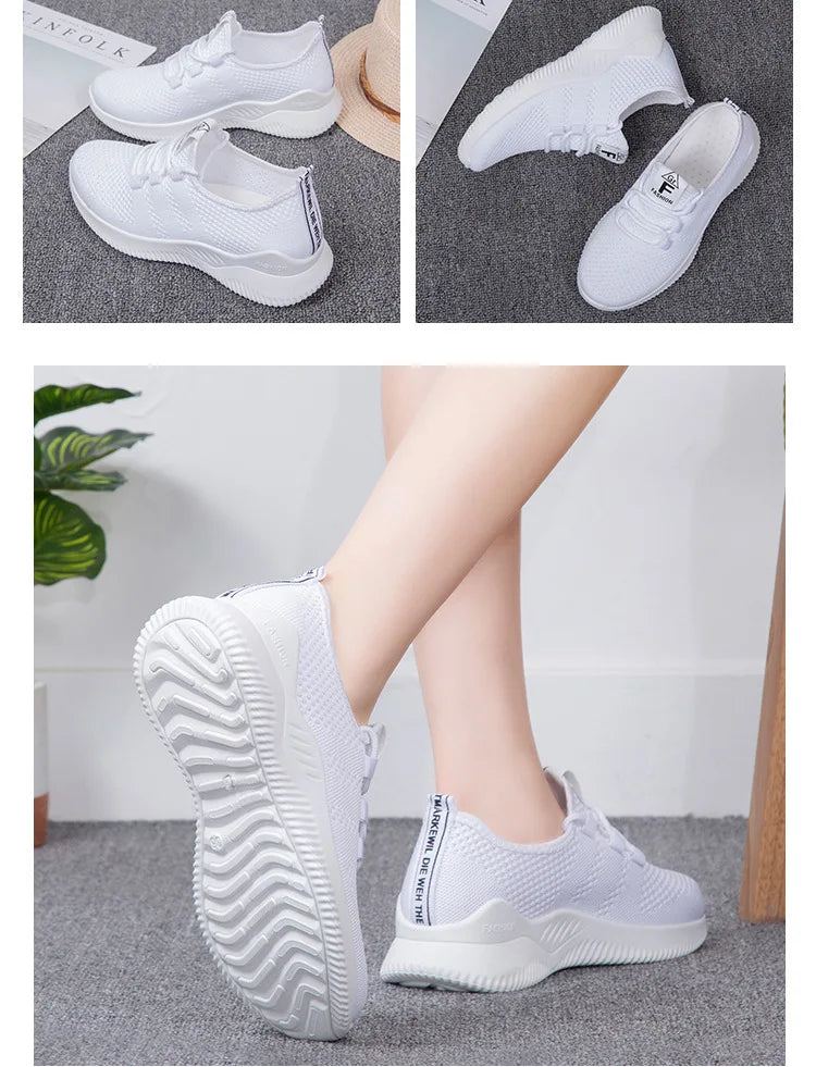 Comfortable Women's Casual Sneakers Summer Breathable Flat Shoes Fashion Women Sneakers Versatile Lace-Up Running Shoes 2025 New