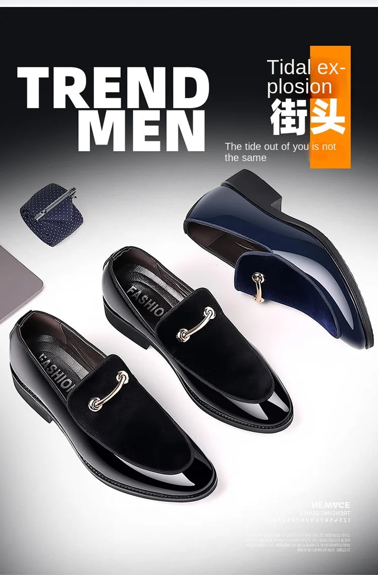 Italian Men's Dress Shoes British Suede Patent Leather Casual Shoes Korean Trendy Loafers 2024 Male Wedding Party Shoes for Men
