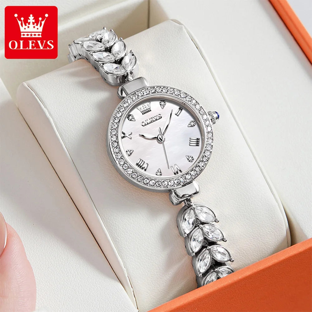 OLEVS 9971 Original Quartz Watches for Woman Fashion Full Diamond Mermaid Bracelet Wrist Watch Luxury Elegant Ladies Dress Watch