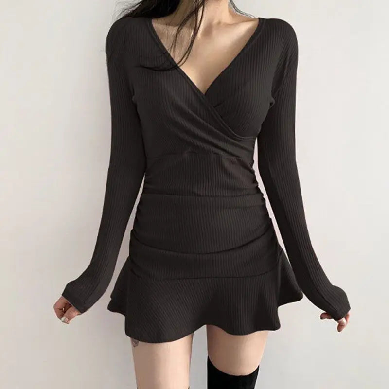 2025 New V Neck Polyester Dress Woman Summer Fashion Long Sleeve Dress Women's Dress Loose Korean Style Women Shirts