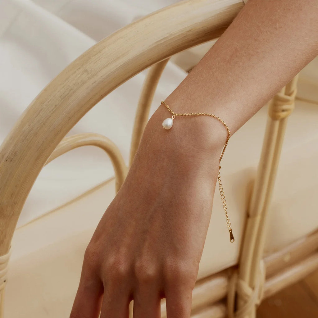 18K Gold Plated Stainless Steel Freshwater Pearl Pendant Necklace Bracelet French Vintage Set INS Style Geometric Shape Women...