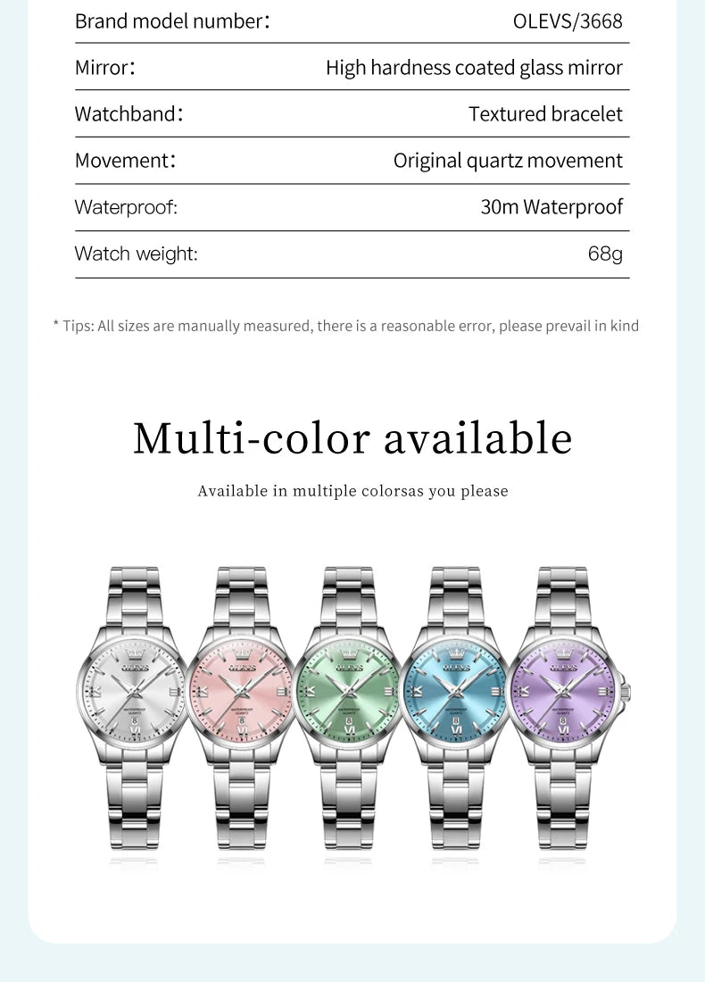 OLEVS Women's Watches Trend Elegant Stainless Steel Original Brand Small Dial Quartz Wristwatch for Lady Waterproof Luminous New
