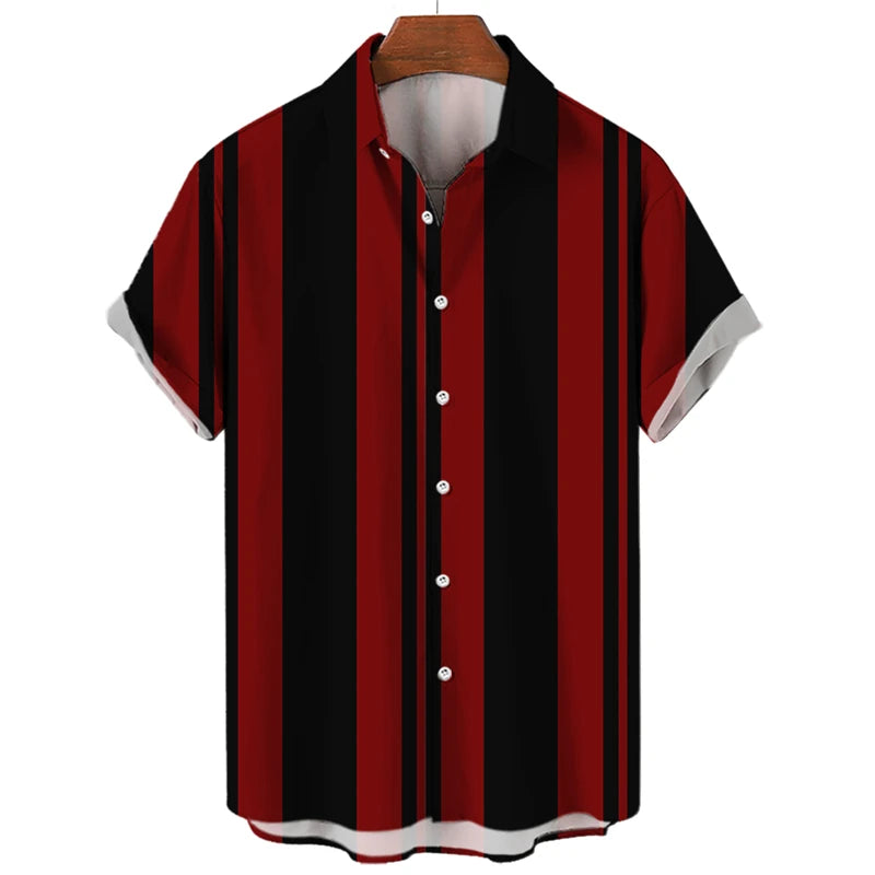 Simple Striped Graphic Shirts For Men Fashion Summer Short Sleeve 3D Printed Lapel Button Shirt Casual Oversized Daily Wear Tops