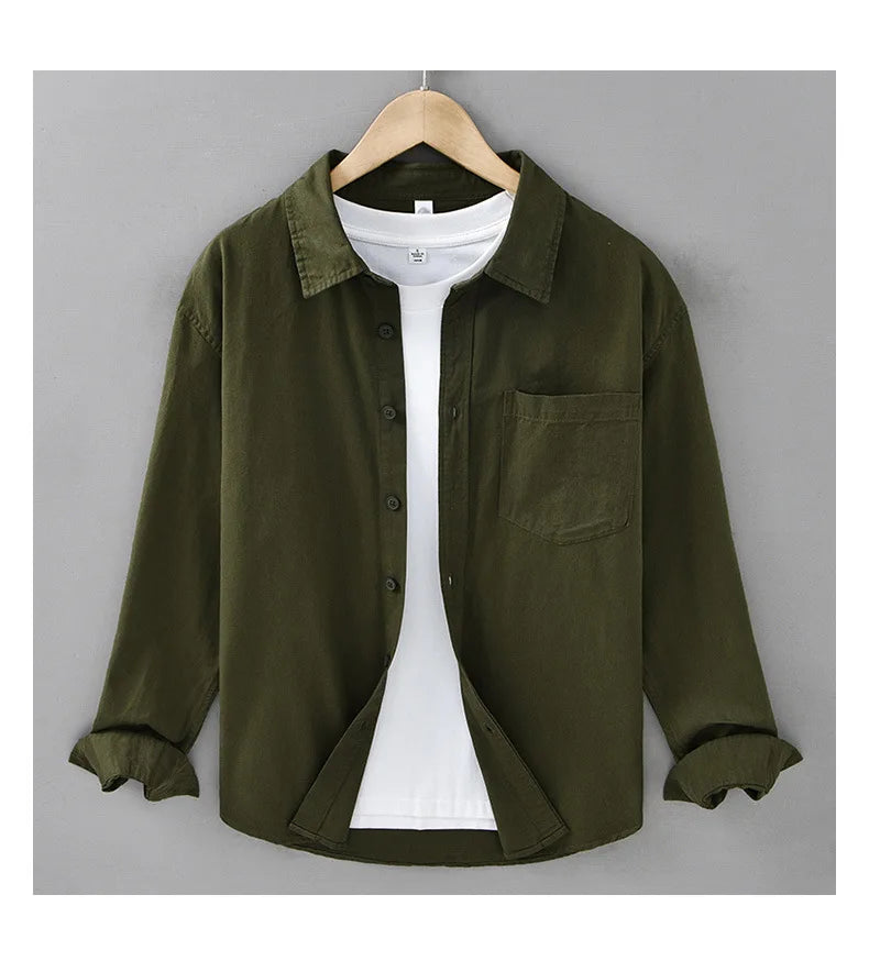 Basic Men's Long-Sleeve Cotton Shirt - Casual and Versatile Spring Style 100% Cotton Solid Color Casual Shirt