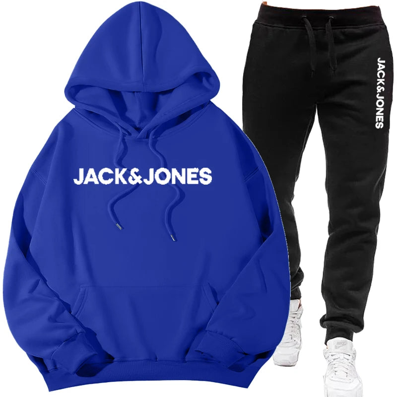 Two sets of men's sportswear for autumn/Winter 2025, including a sweatshirt and two sets of fitness jogging pants with wool caps