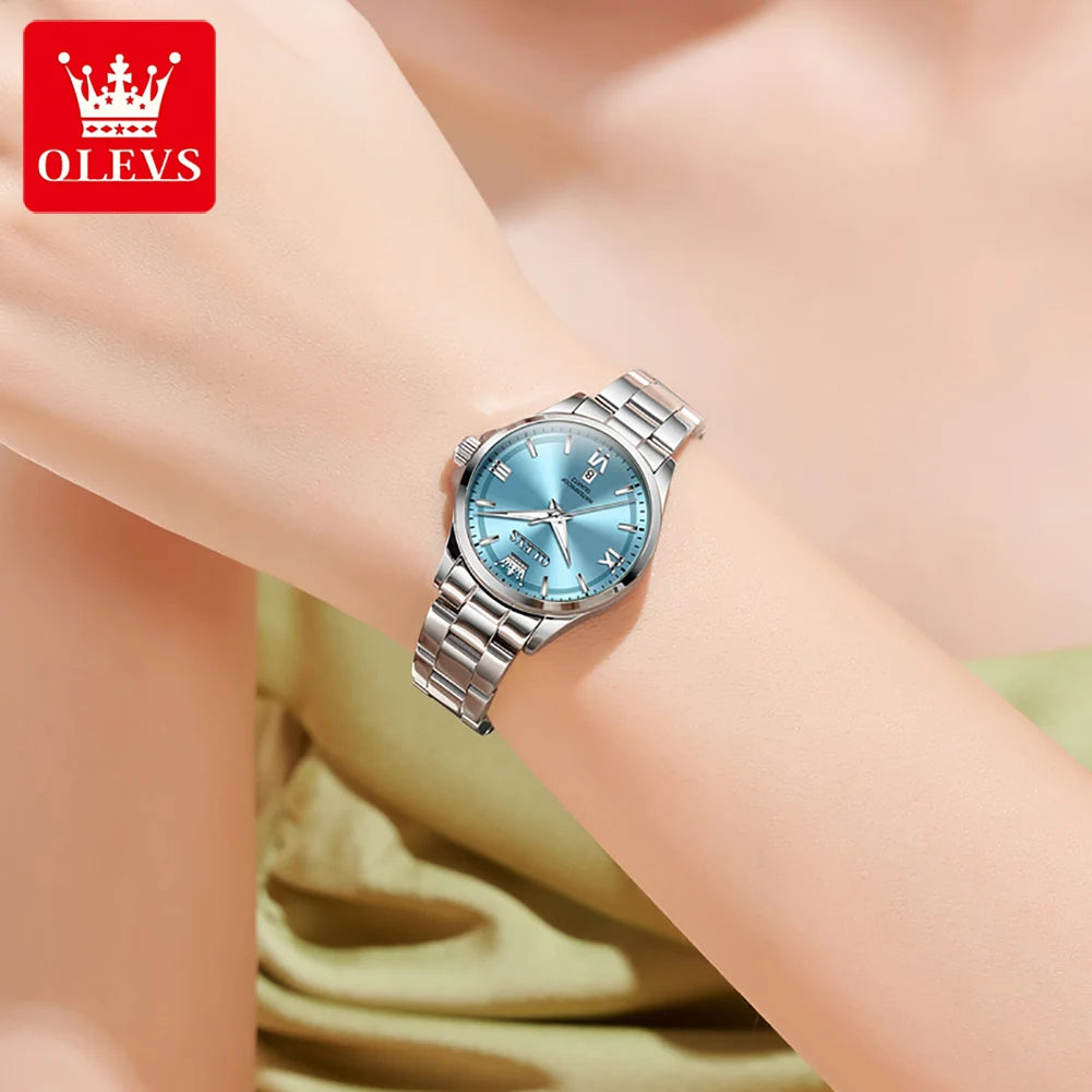 OLEVS Women's Watches Trend Elegant Stainless Steel Original Brand Small Dial Quartz Wristwatch for Lady Waterproof Luminous New