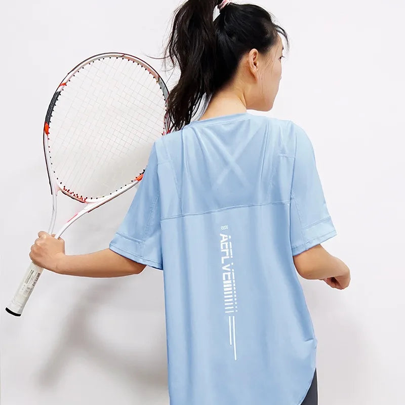 Yoga Clothes Women's Running and Fitness Clothes Hip Covering Long Sports T-shirt Loose Plus Size Short Sleeved Sports Top