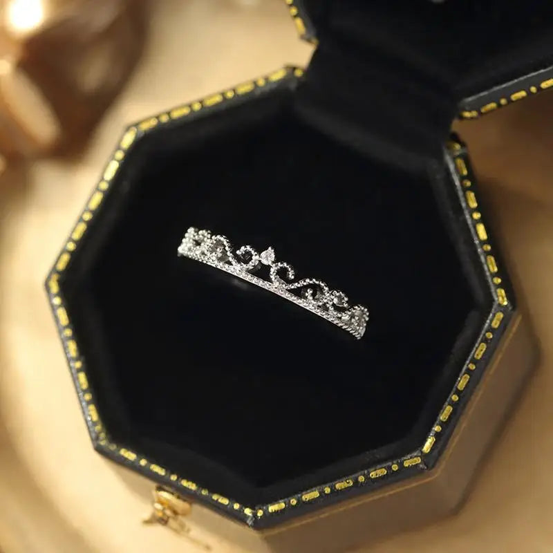 2023 New Fashion Korean Love Heart Pink Rhinestone Silver Color Open Ring for Women Shiny Luxury Adjustable Rings Jewelry Gifts