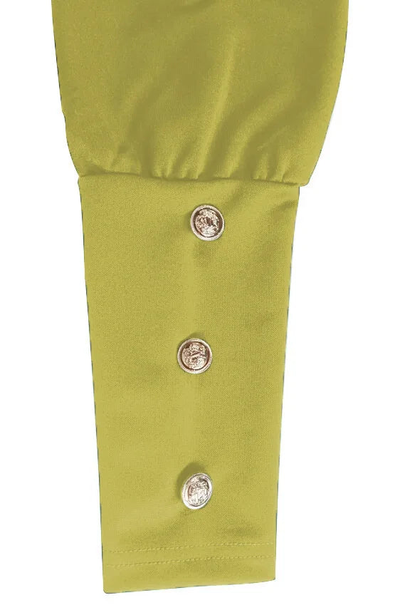 2025 Spring and Autumn New Round Neck Bubble Sleeve Button Decorative Long Sleeve Dress