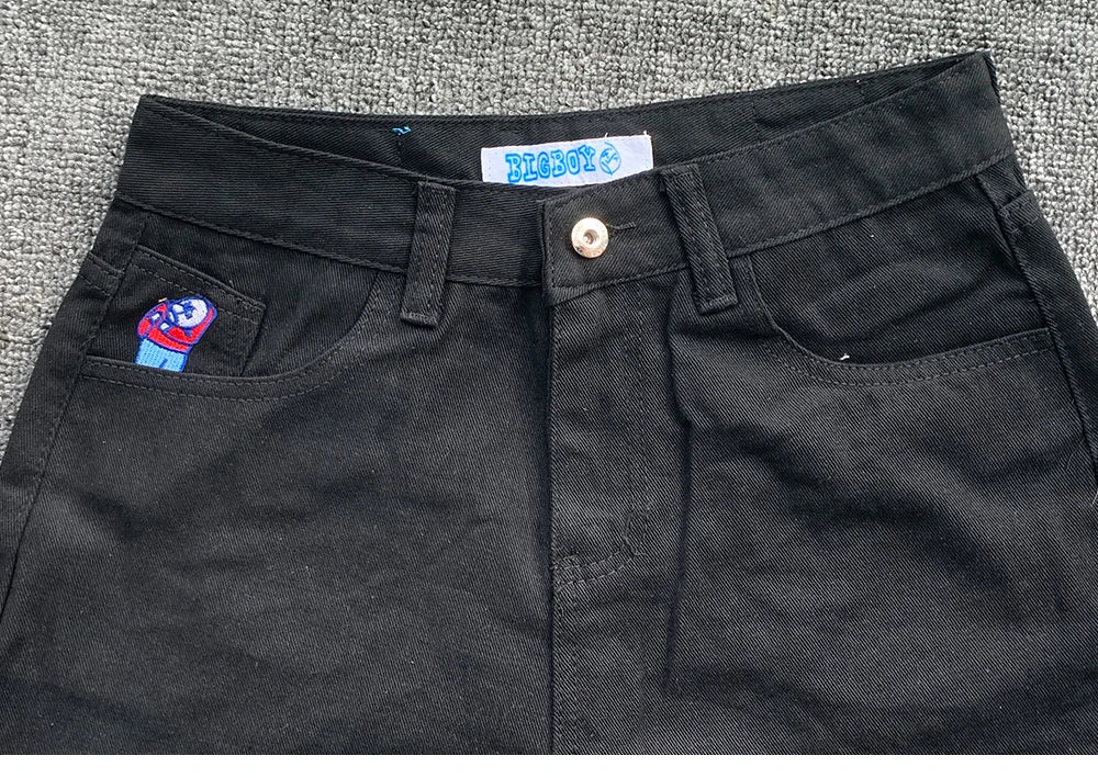 Y2K Embroidery Baggy Boy Jeans Women Streetwear Gothic Cartoon Blue Straight Jeans Retro Punk Rock High Waist Denim Trousers