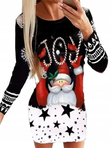 Black White Snowflake Deer Pattern Women's Dress Autumn Winter Sext Long Sleeve Bodycon Mini Dress Elegant Red Christmas Dresses
