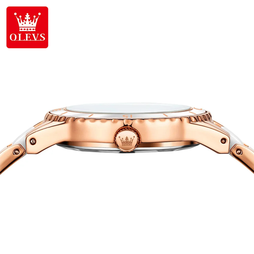 OLEVS Women Watch Diamond Roman Scale Waterproof Calendar Elegant Quartz Watches Ceramic Strap Luxury Original Girls Watch 9985
