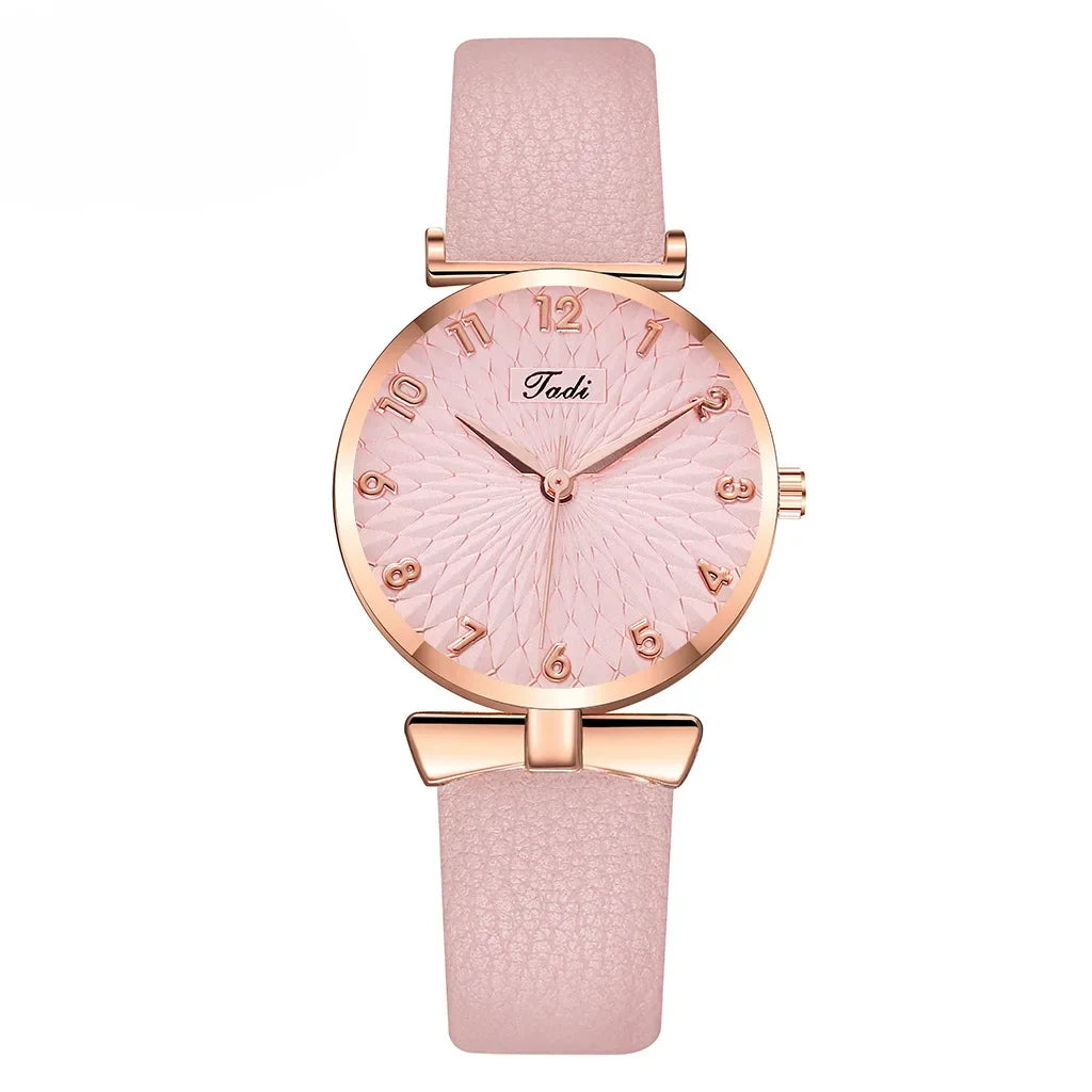 Fashion Women Watches Bracelet Necklace Earrings Ring Set Flowers Ladies Belt Watch Casual Leather Quartz Wristwatch Clock Gifts