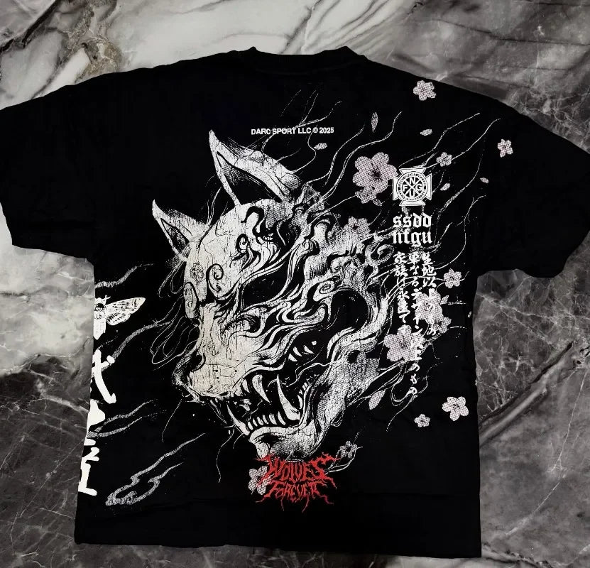 Harajuku Gothic Samurai T-shirt Streetwear Suitable for Both Men and Women Fashionable T-shirt Kavai Dark T-shirt Y2K
