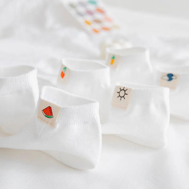 Solid Color White Short Socks Women Casual Cotton Breathable Low Cut Ankle Socks College Style School Students Kawaii Cute Socks