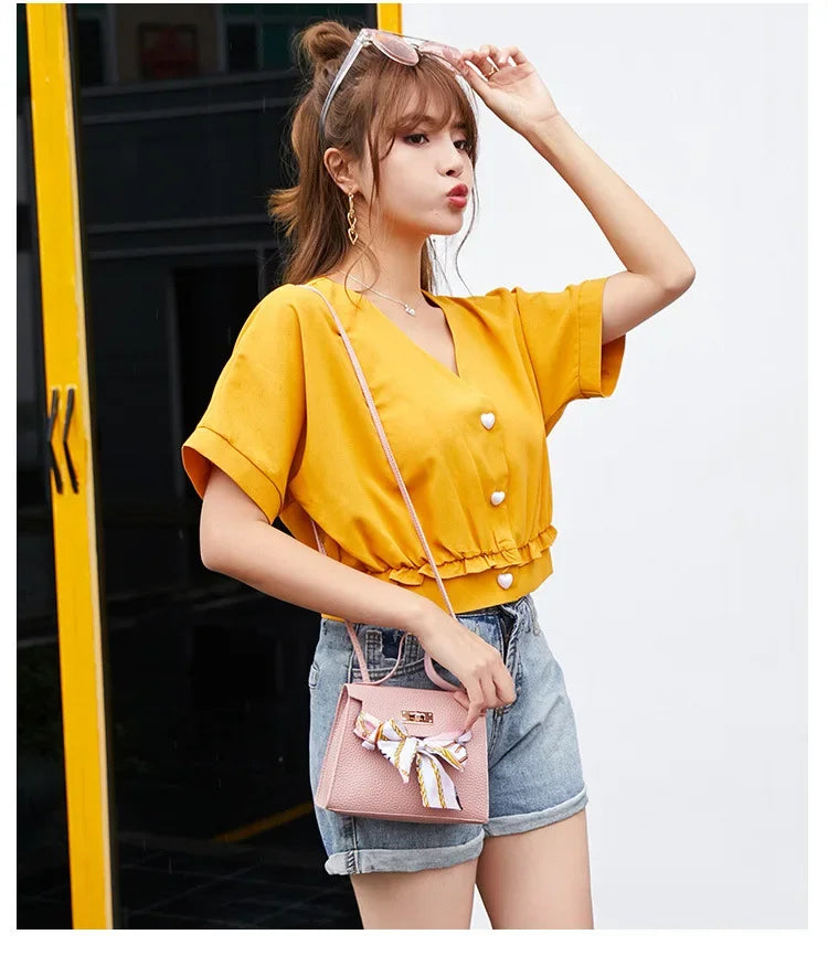 2024 New Women Ribbon PU Leather Bow Decor Mini Flap Hangbag Ladies Fashion Wallet Shoulder Messenger Crossbody Bag Totes Wallet