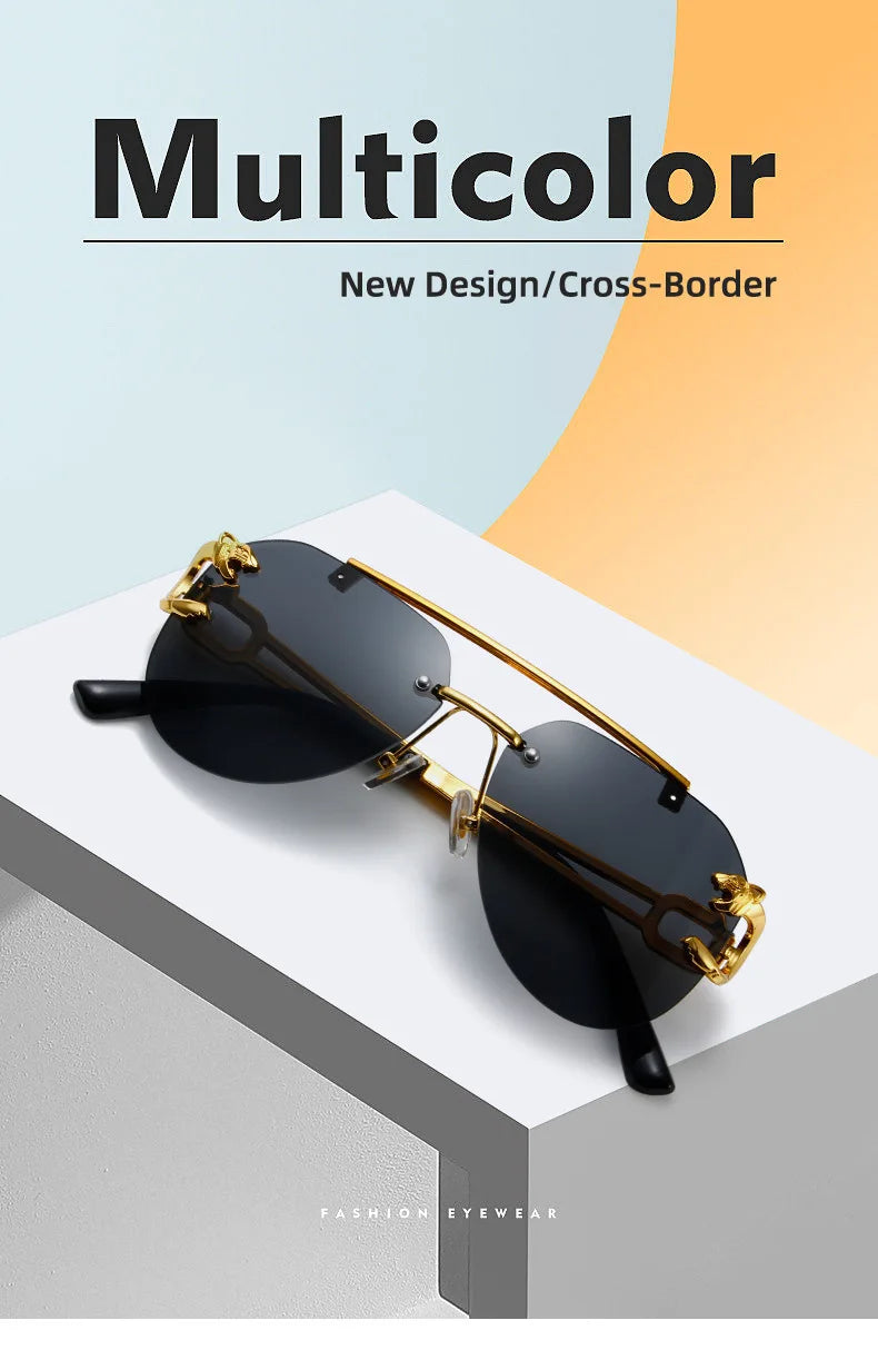 New Trendy Rimless Sunglasses Men Women Fashion Oversized Square Shades Eyewear Double Bridge Gradient UV400 Sun Glasses