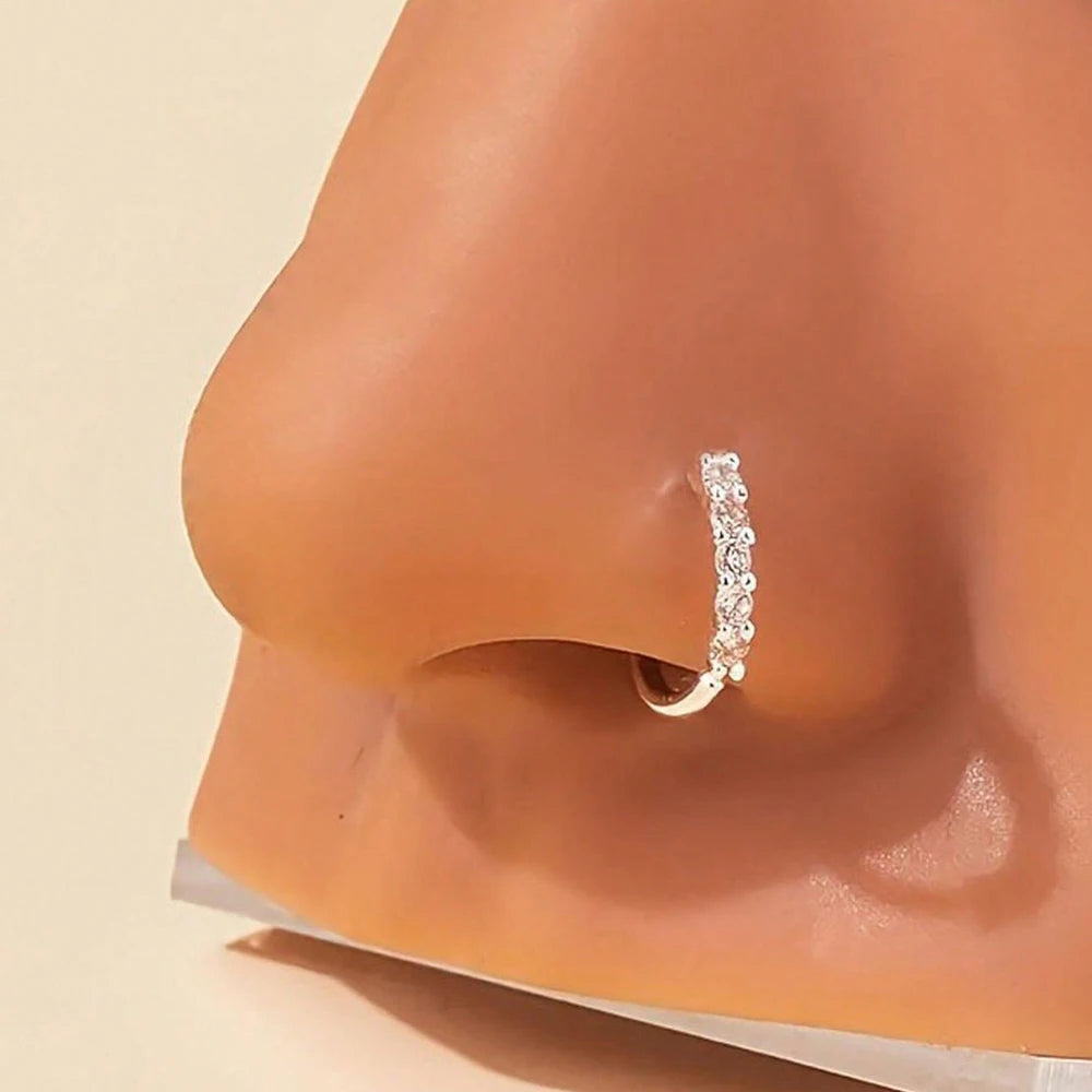 1pc Fashion Accessory For Nightclub Party,Stainless Steel Nose Ring Cubic Zirconia Inlaid Luxury Nose Ring For Women