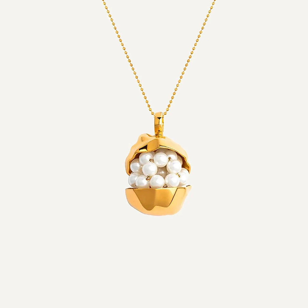 18K Gold Plated Pearls Pendant Necklace Waterproof Stainless Steel Round Bead Chain Chunky Geometric Femal Party Jewelry Gifts
