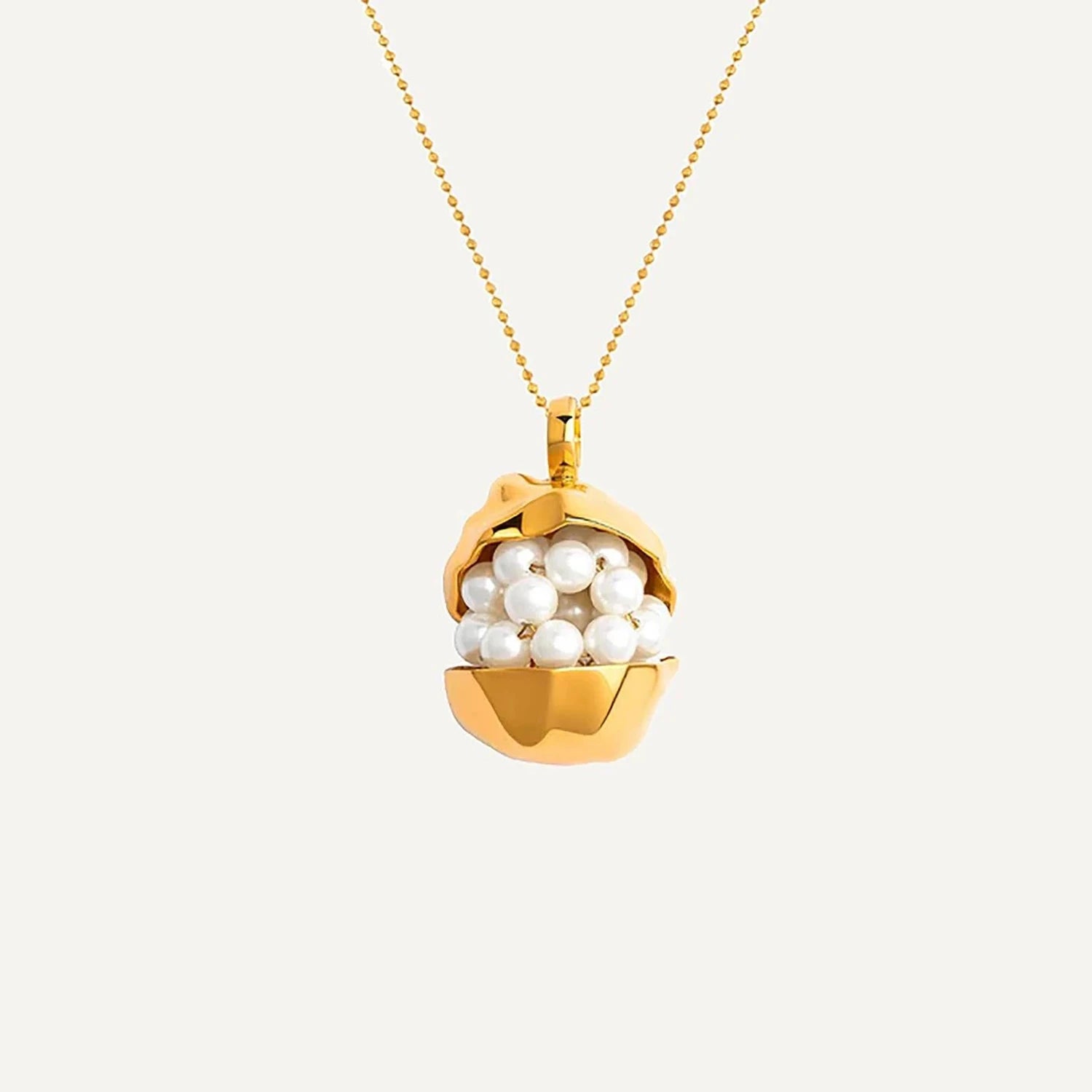 18K Gold Plated Pearls Pendant Necklace Waterproof Stainless Steel Round Bead Chain Chunky Geometric Femal Party Jewelry Gifts