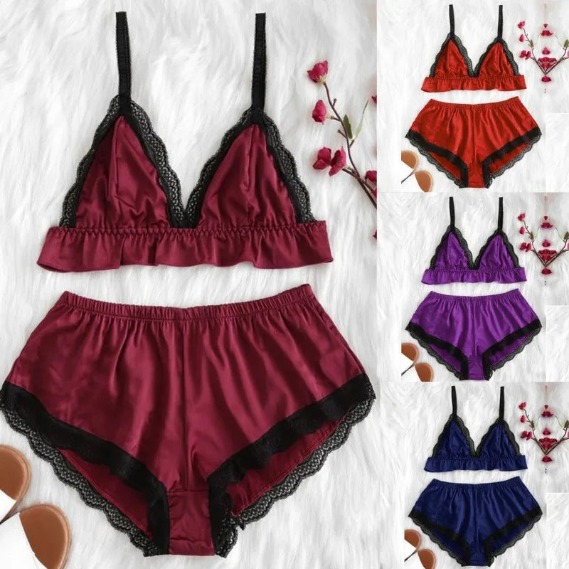 Sexy Lingerie Women's Pajamas Sets Nightwear 2 Piece Set Sexy Home Decor Split Oiled Cloth Sleepwear Set Sleepwear for Sleeping
