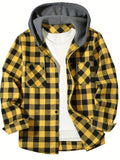 New Coat Spring and Autumn Men's Loose Plaid Hooded Shirt Large Size Fashion Casual Long sleeved Shirt Street StyleS-3XL