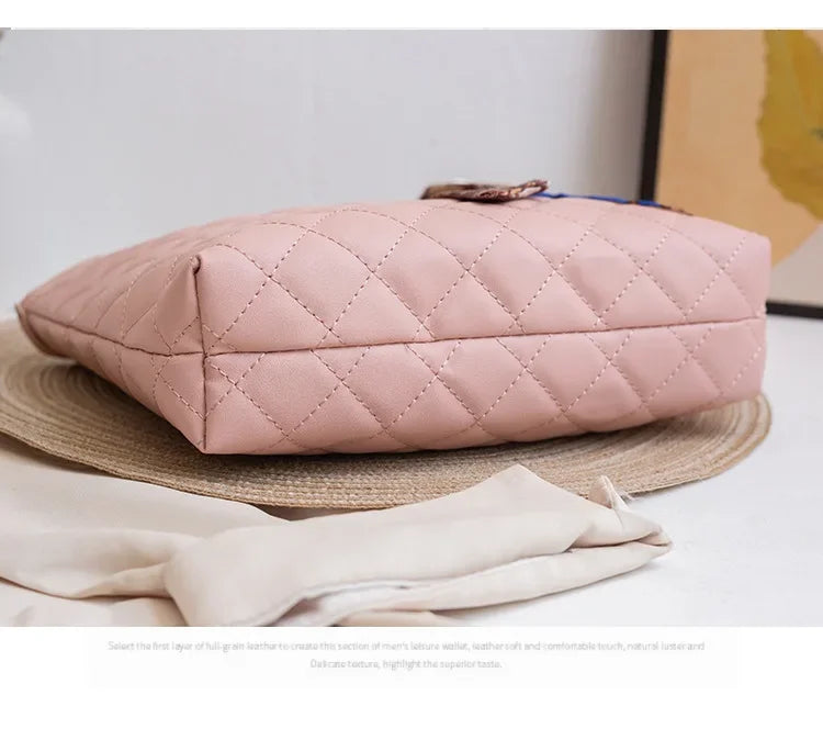Embroidered Women's Handbag PU Leather Large Capacity Bucket Bag Fashion Beach Tote with Silk Scarf Gift Elegant Daily Use Purse