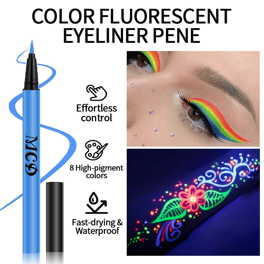 1PC UV Light Neon Eyeliner Pen Eyes Makeup Blue Green Waterproof Liquid Color Eye Liner Pencil Make Up Cosmetics Yellow Purple