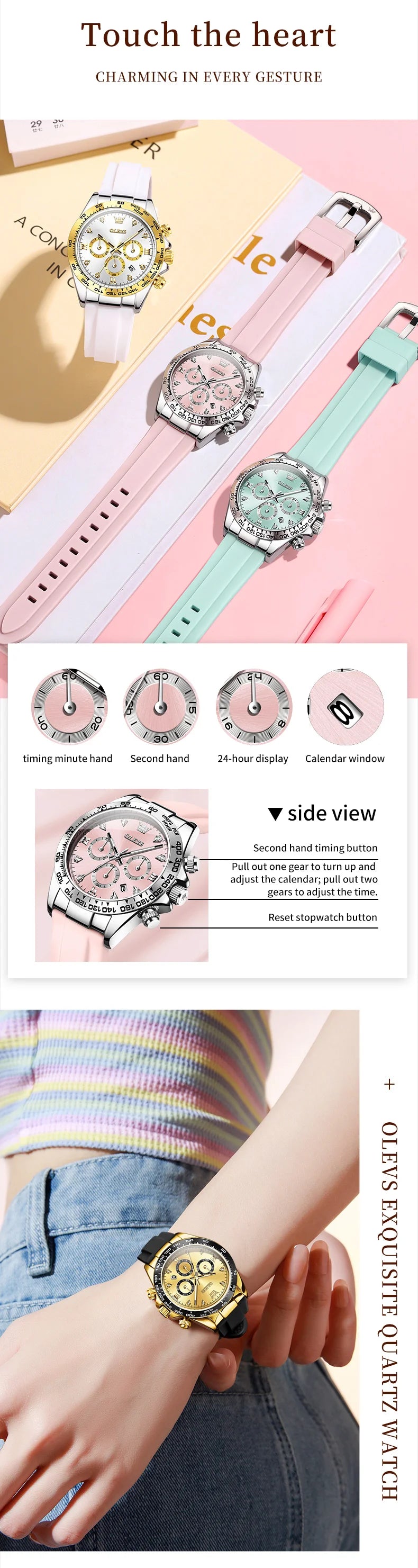 OLEVS 5618 Women Watch HD Multi functional Waterproof Luminous Chronograph Sports Silicone Strap Luxury Brand Quartz Women Watch