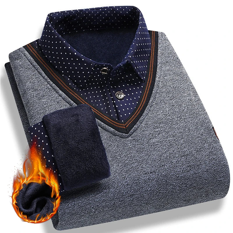 Vintage Plaid Sweater Pullover Men Thick Warm Knitwear Winter Autumn Clothing Patchwork Men's Fleeced Polo Collar Pullovers