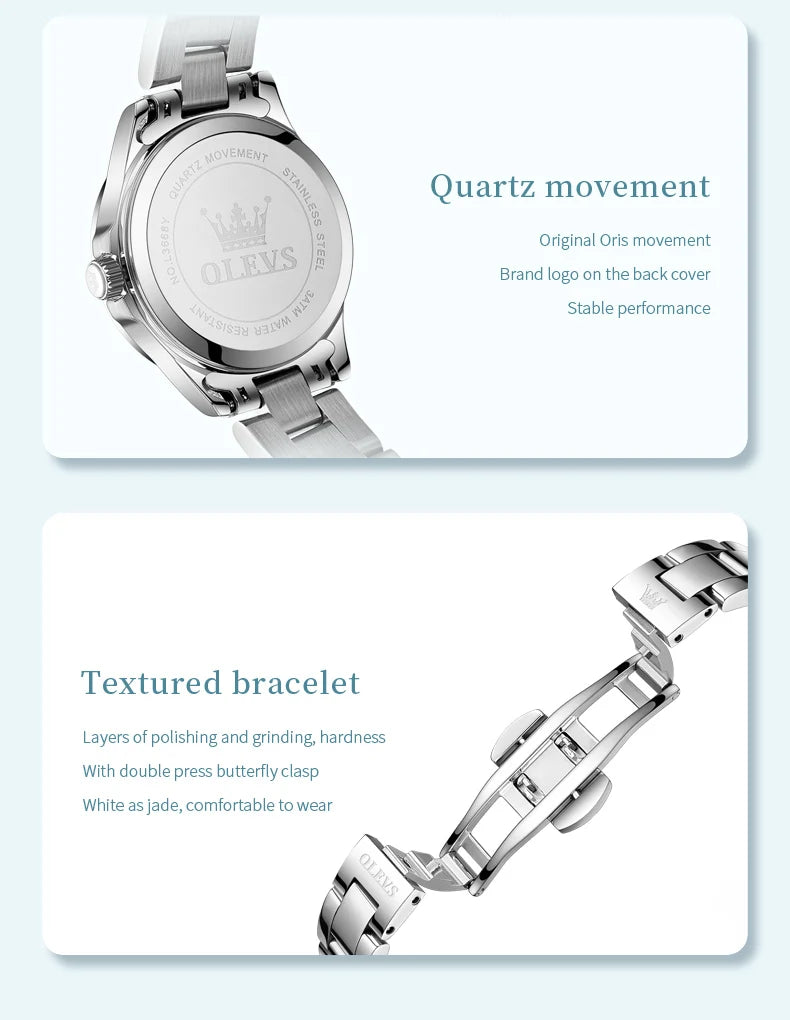 OLEVS Women's Watches Trend Elegant Stainless Steel Original Brand Small Dial Quartz Wristwatch for Lady Waterproof Luminous New
