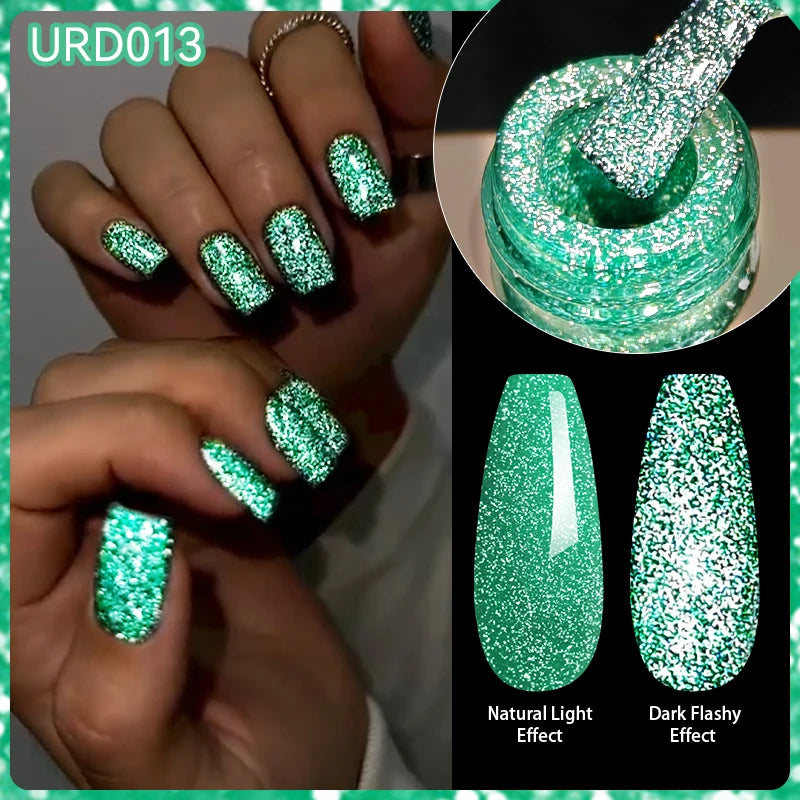 UR SUGAR 15ml Glitter Reflective Black Nail Gel Polish Flash Effect Shiny Soak Off UV Gel Manicure Colorful NeonNail Art Varnish