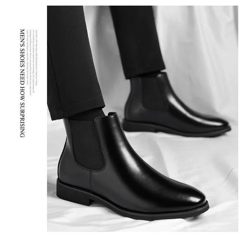 2025 New Chelsea Leather Shoes Suede Leather Men's Pointed Business Casual Ankle Boot Fashion Male Winter New Style Comfortable