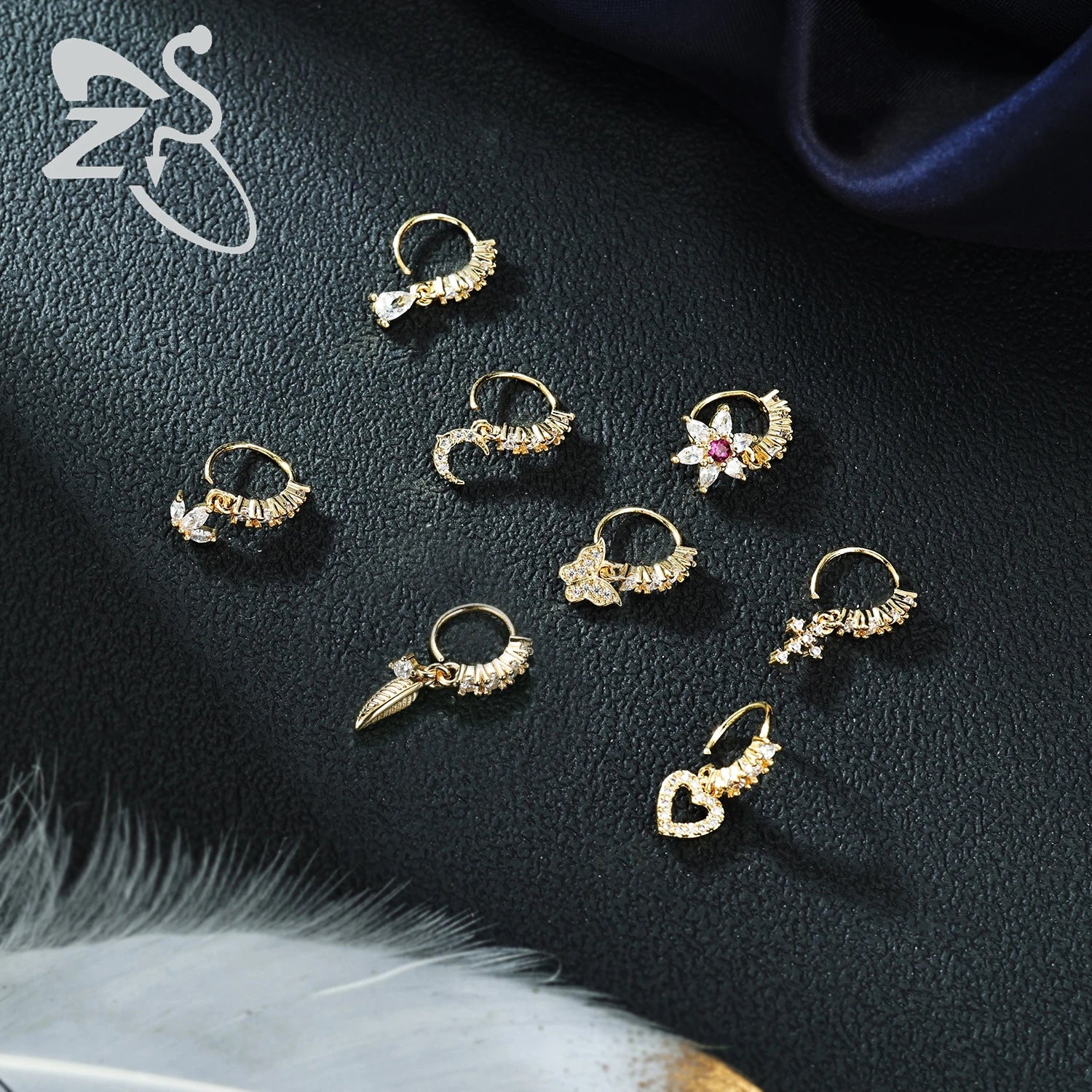 ZS 1PC Butterfly Leaf Moon Shape Nose Piercing Silver Color Septum Ring Stainless Steel Nose Clicker Cartilage Piercing 20G
